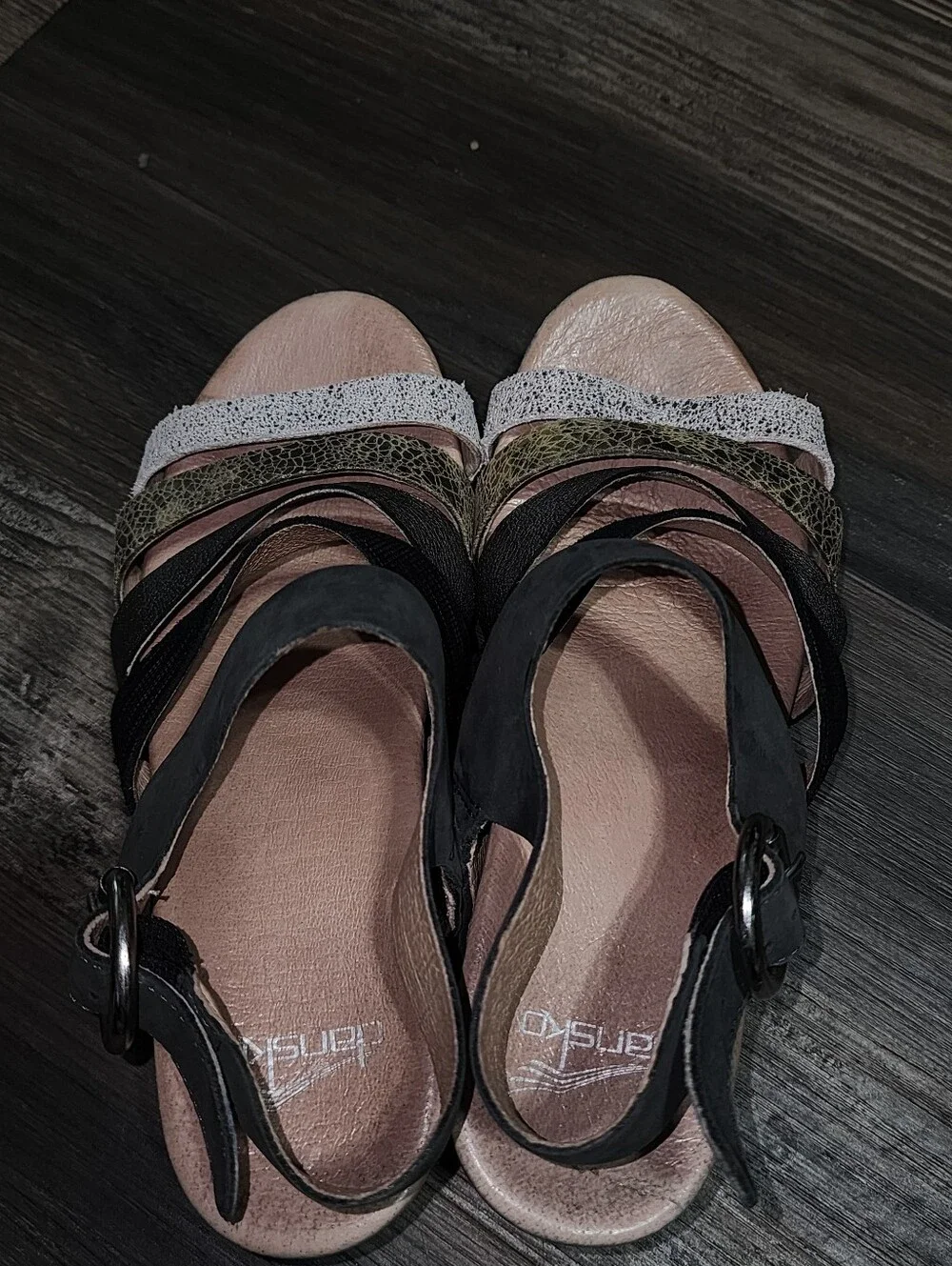 Dansko Maribeth Sandals Block Heel Strappy Leather Sz 37 Metallic 6.5-7 Casual